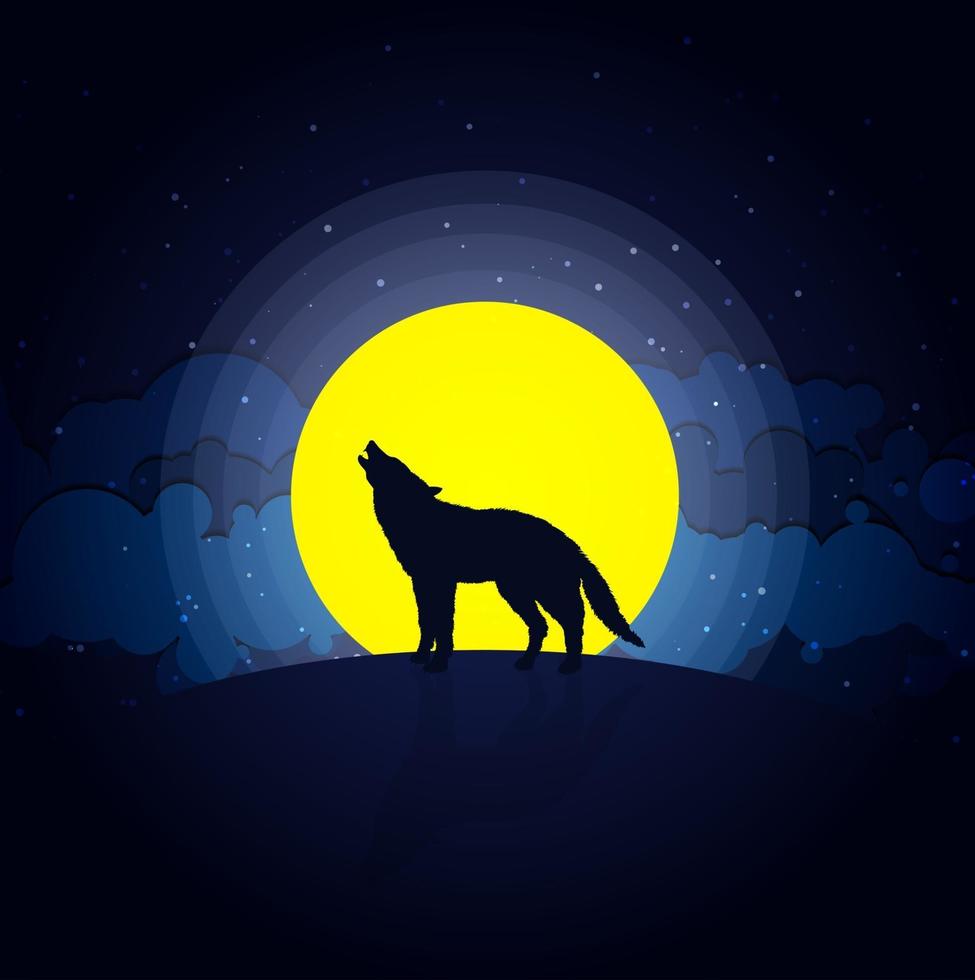 Wolf heult bei Mondschein, Vektor-Illustration-Konzept. vektor