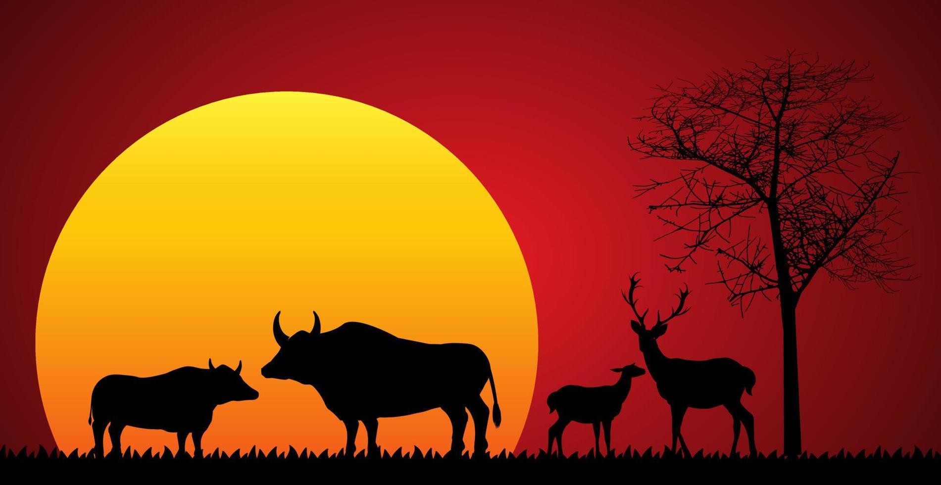 Safari Tierwelt Afrika Sonnenuntergang, Tiere isoliert Vektor