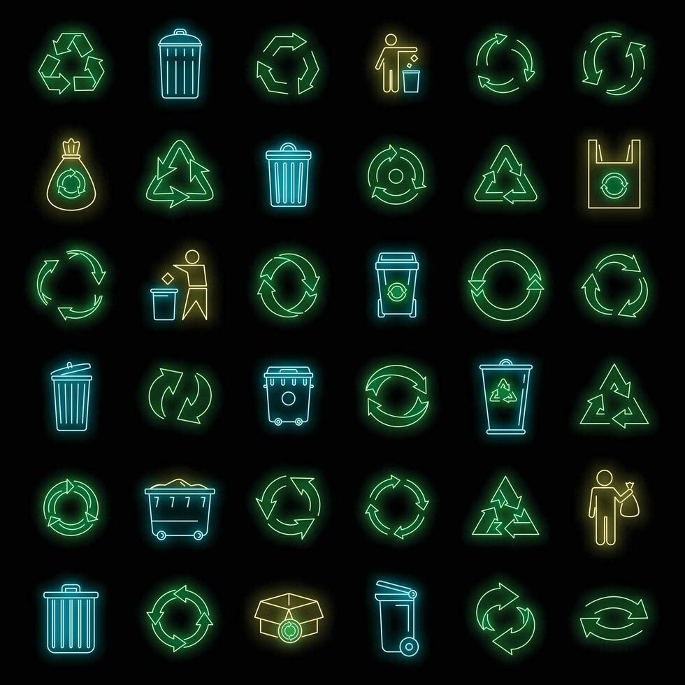 Recycling Ökologie Symbole einstellen Vektor Neon-