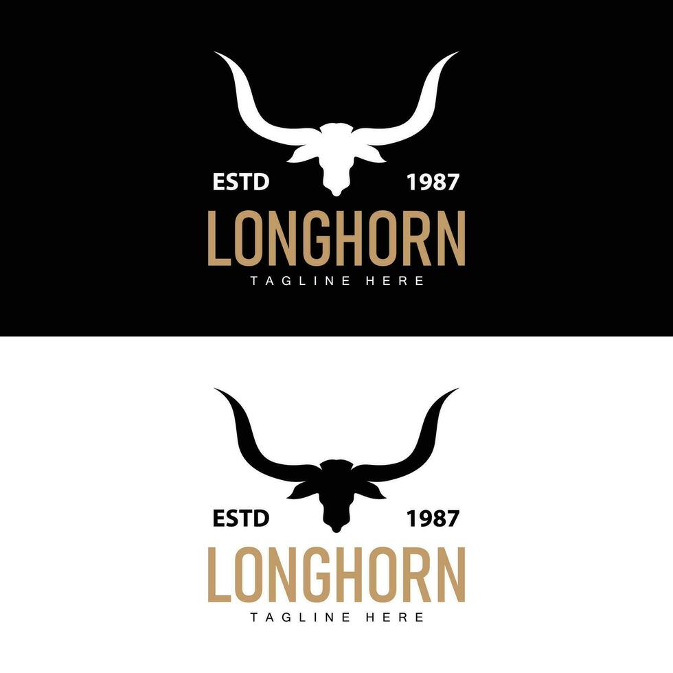 longhorn logotyp gammal årgång design väst Land texas tjur horn vektor