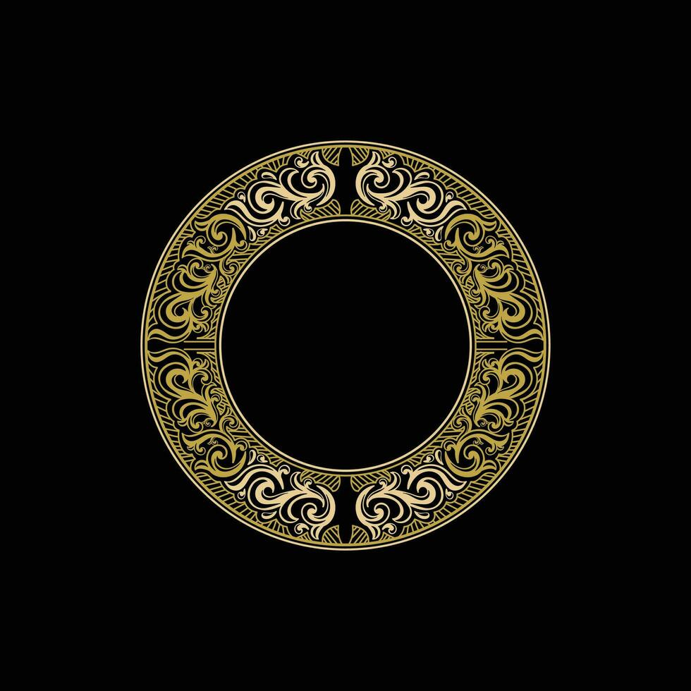 runden Jahrgang retro golden königlich Rahmen Ornament oder Kunst Deko Abzeichen Emblem Etikette Illustration vektor
