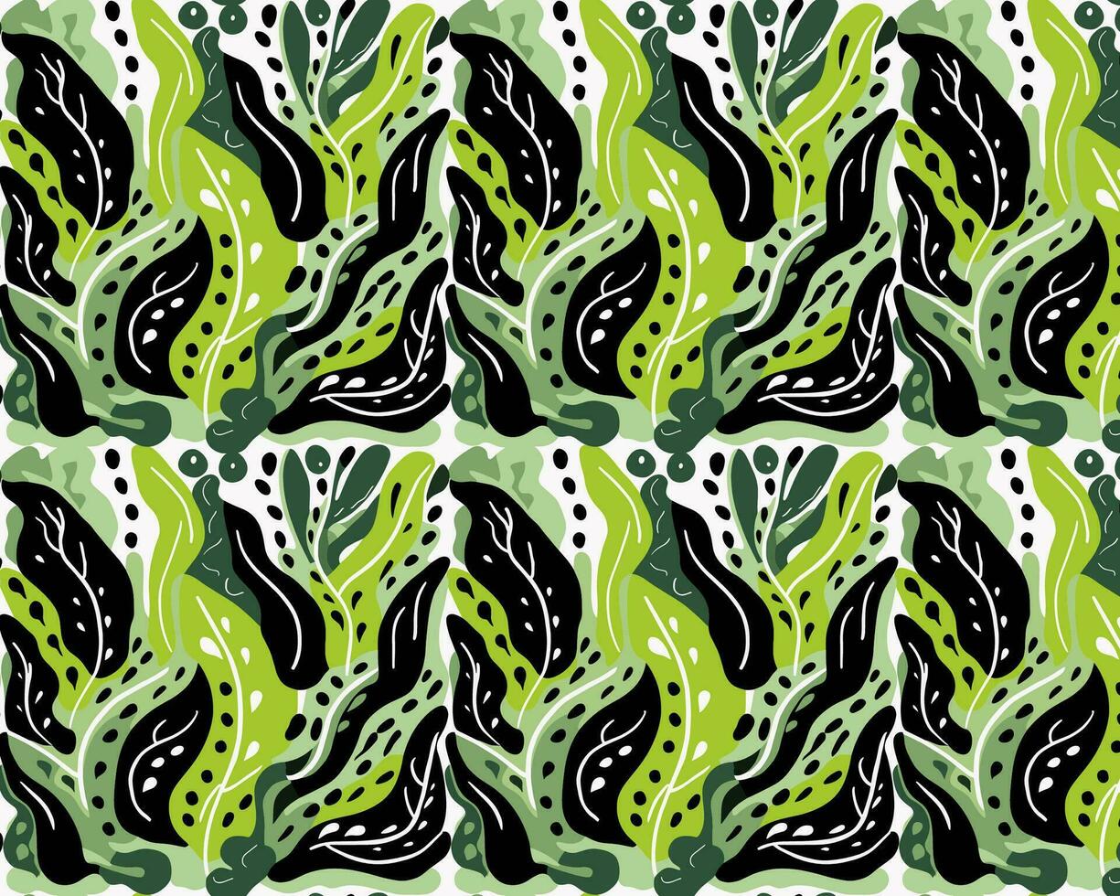 diagonal Muster von Grün und schwarz abstrakt Blätter auf Weiß Hintergrund vektor