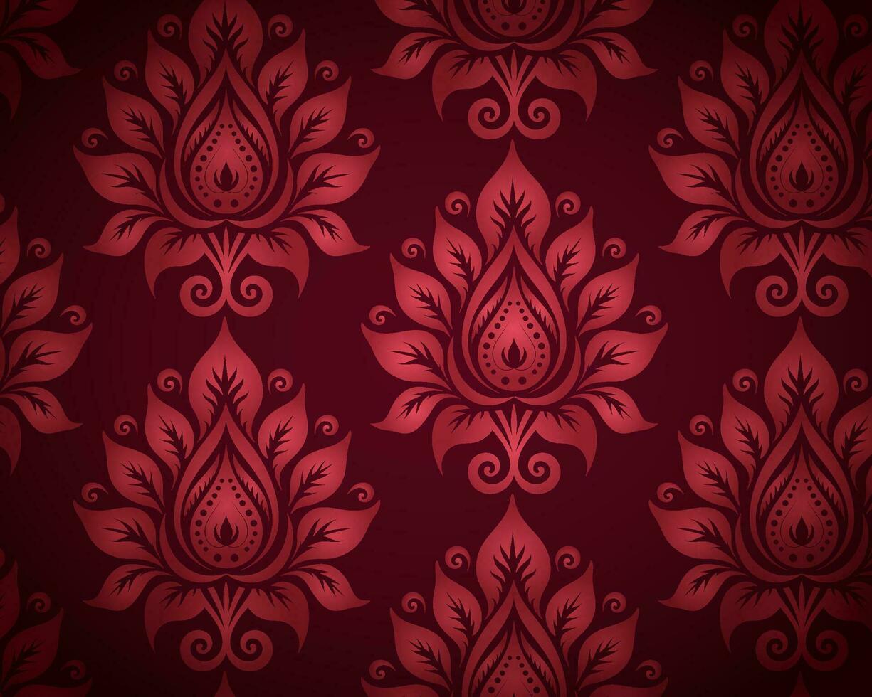 rot Damast Muster mit Blumen- Motive vektor