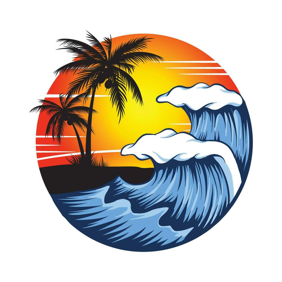 tropisch Sommer- Welle Surfen Illustration mit Palme Bäume zum t Shirt, Sweatshirt und andere Verwendet. vektor