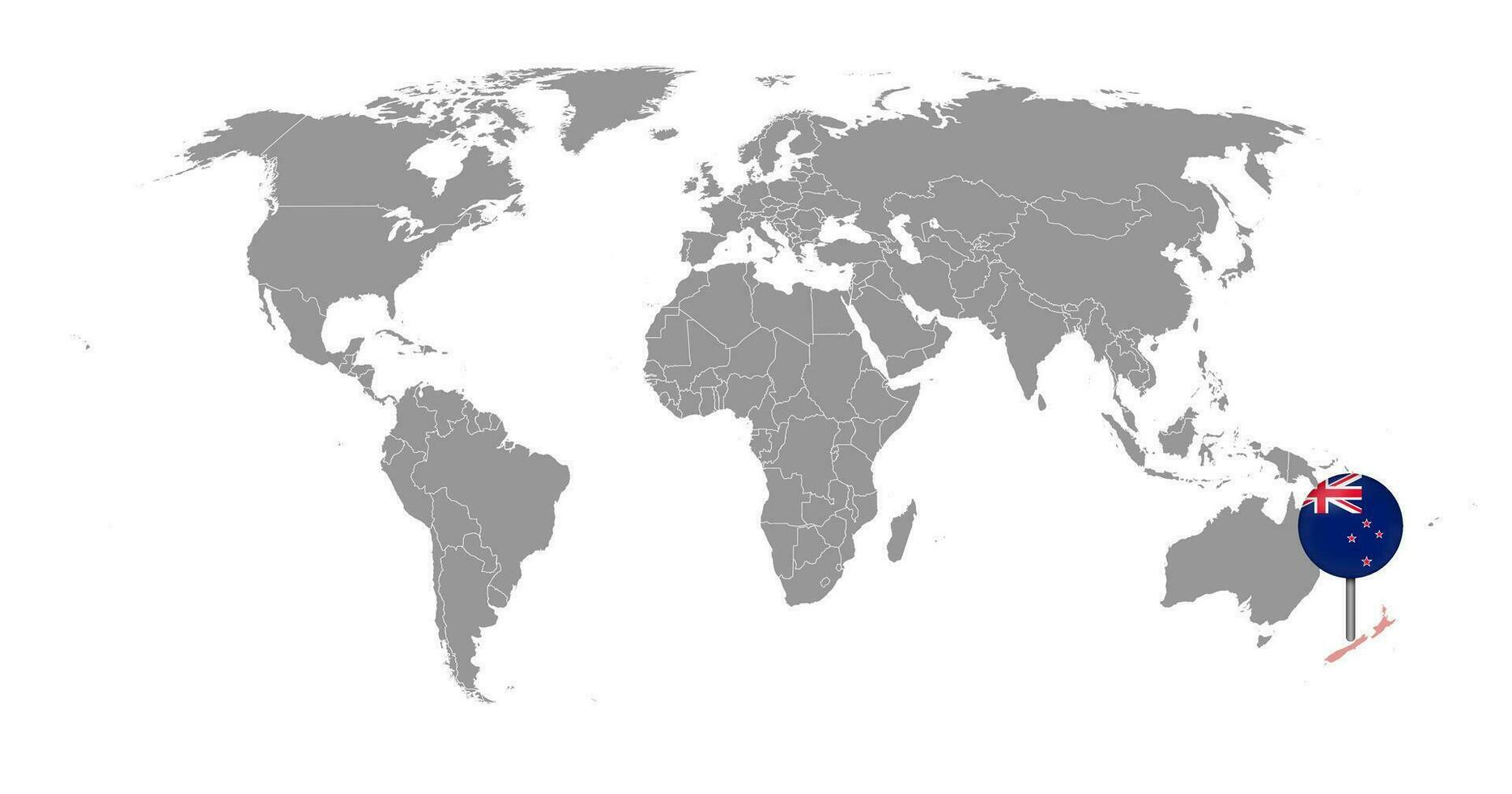 nålkarta med Nya Zeelands flagga på världskartan. vektor illustration.