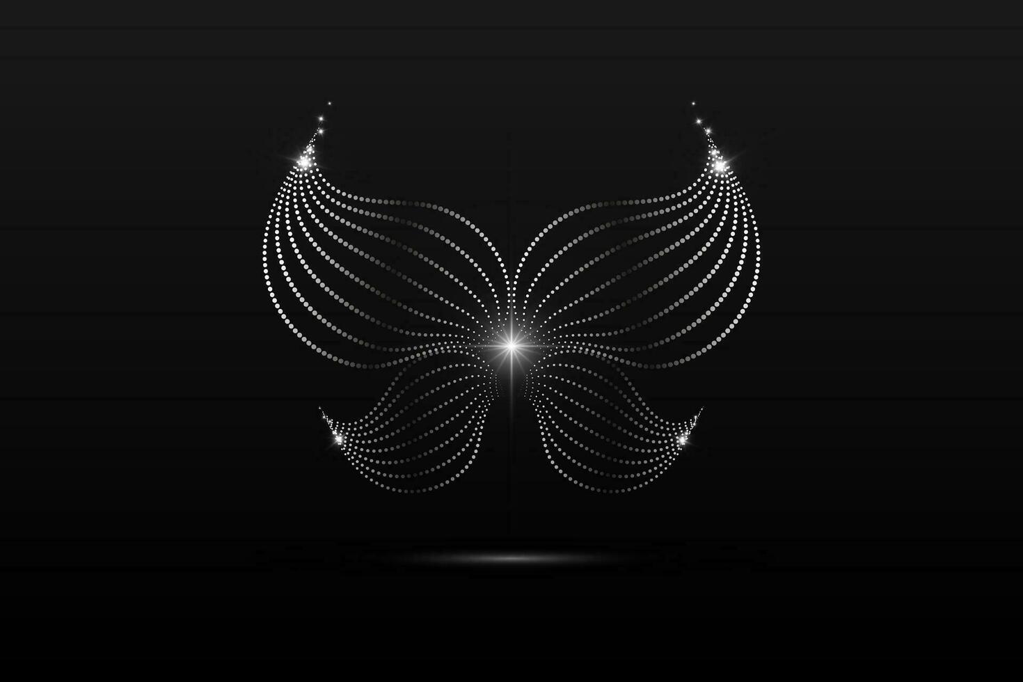 Silber Schmetterling linear wellig abstrakt auf ein schwarz Hintergrund. Engel Flügel. Vektor Grafik