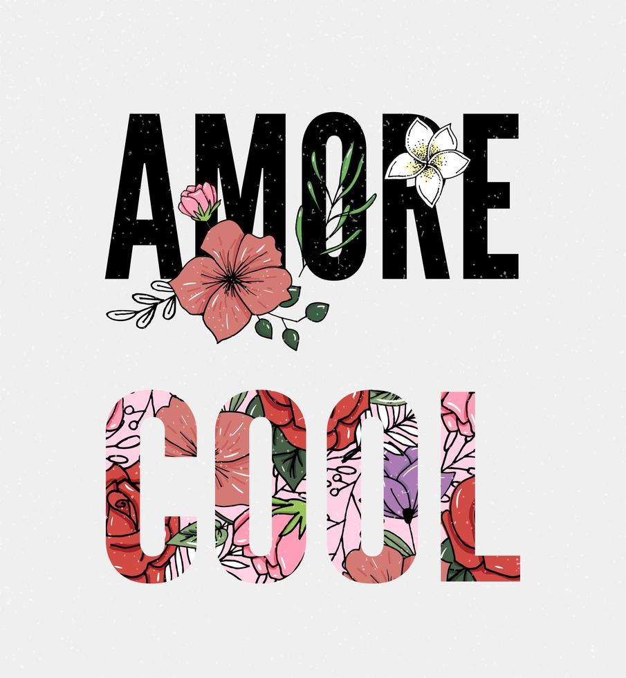 broderi blommor. cool amore slogan. klassiskt broderi lotus och vita, rosa och gula näckrosor, mall fashionabla kläder, t-shirt design, tryck konst vektor