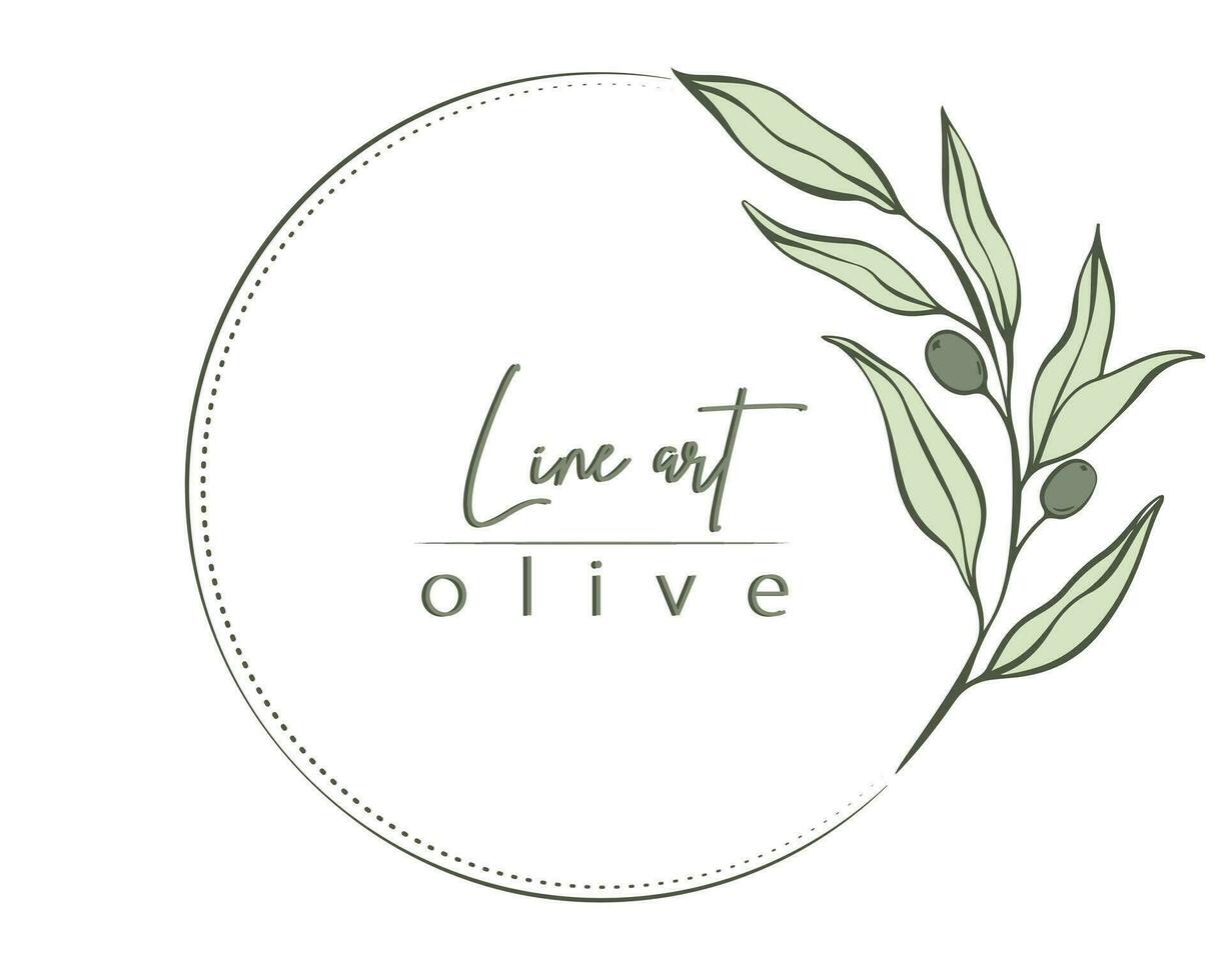 botanisk linje illustration av oliv löv, gren krans för bröllop inbjudan och kort, logotyp design, webb, social media och posters mall. elegant minimal stil blommig vektor isolerat.