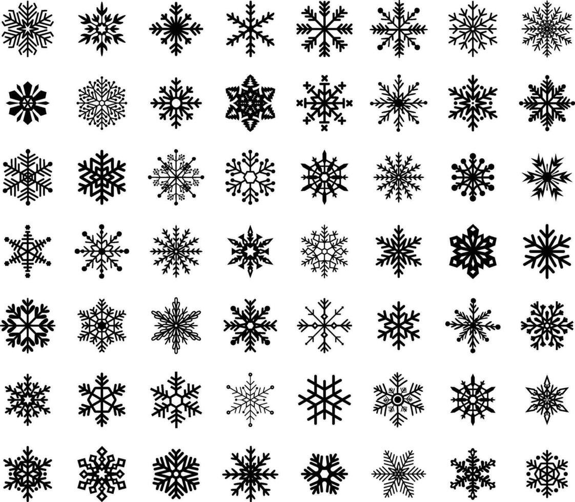 einstellen von Schneeflocken Symbole. Flocke Kristall Silhouette Sammlung isoliert auf Weiß Hintergrund vektor