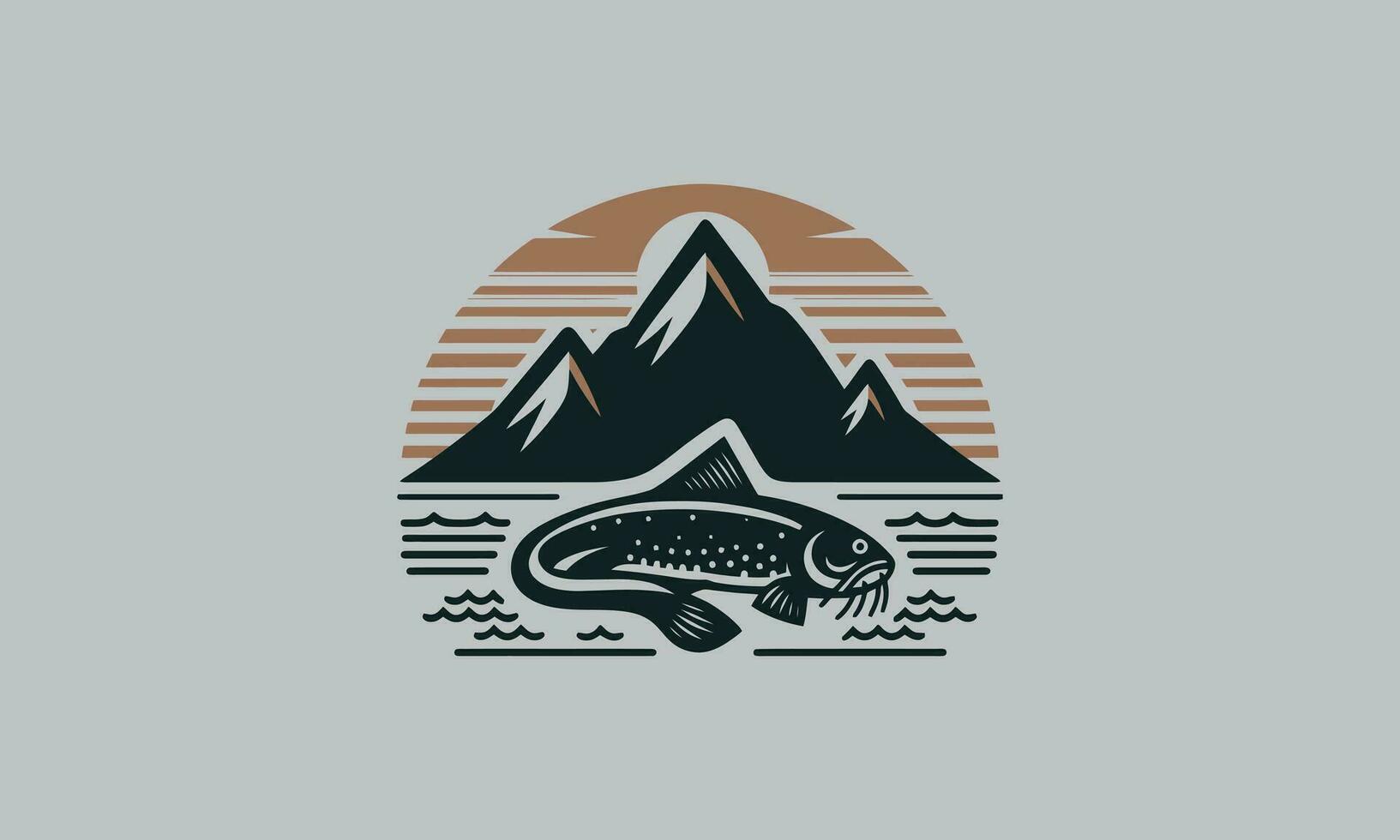 havskatt på berg vektor illustration logotyp design