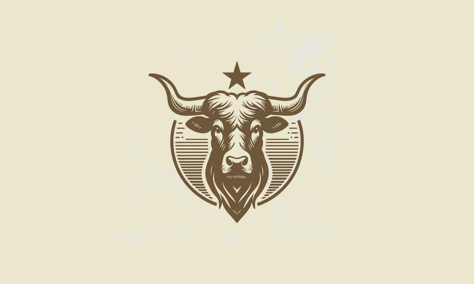 Kopf Kuh lange Horn Vektor Illustration eben Design Logo