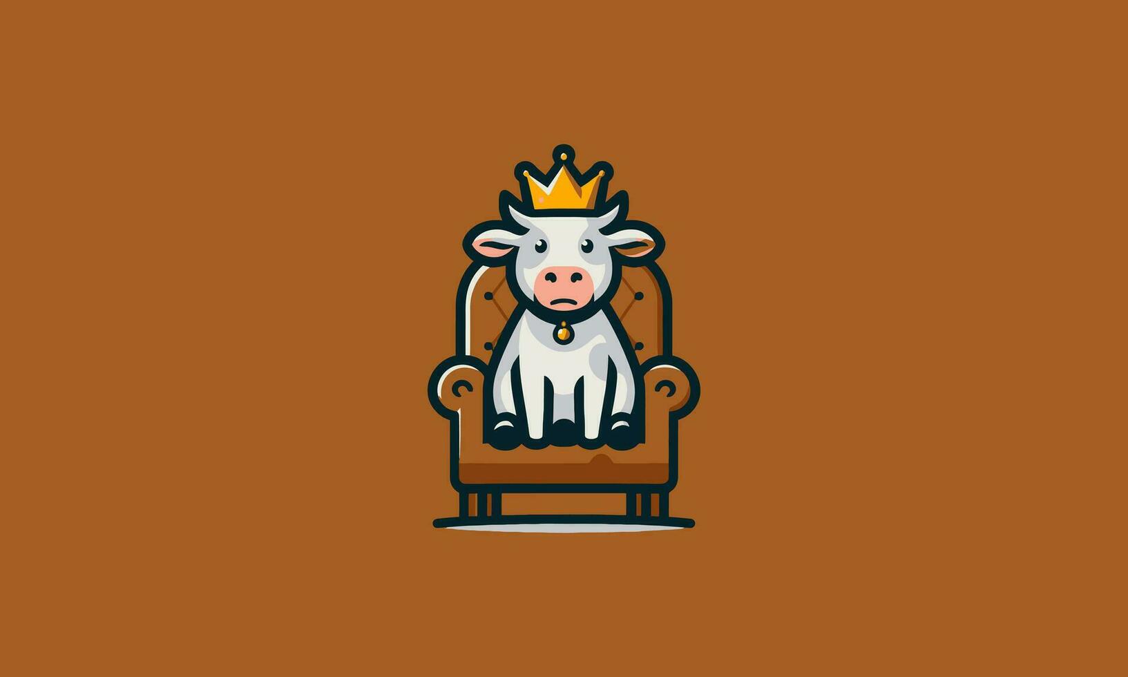 vit ko Skit på kung stol vektor maskot design