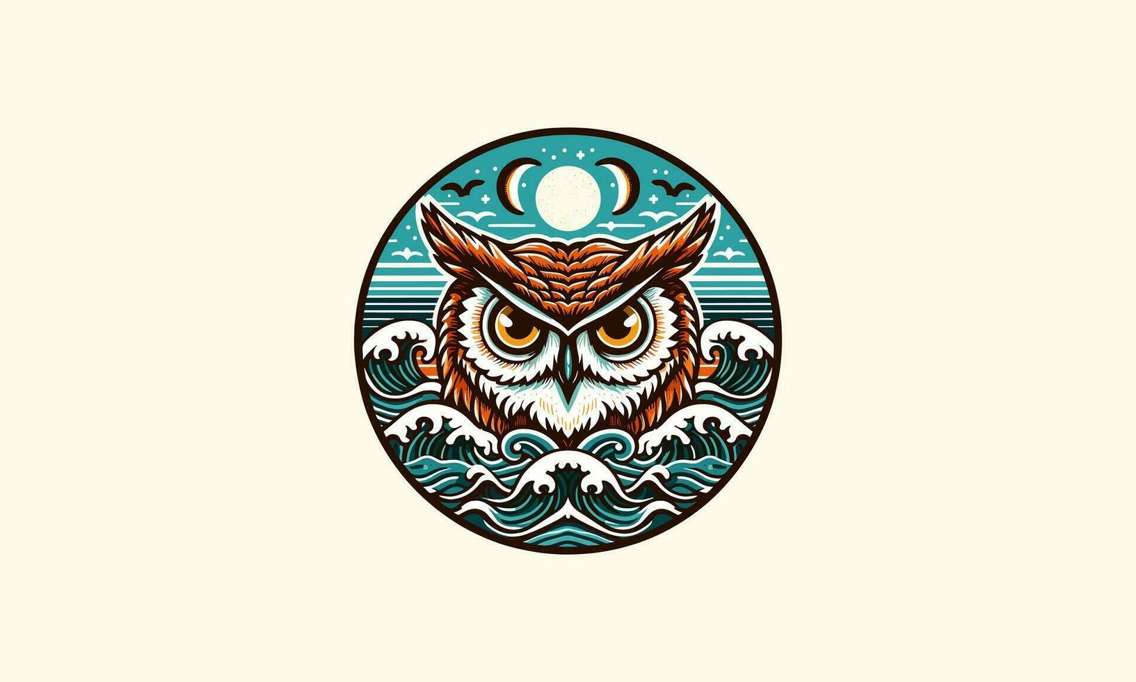 Kopf Eule auf Meer Vektor Illustration Logo Design