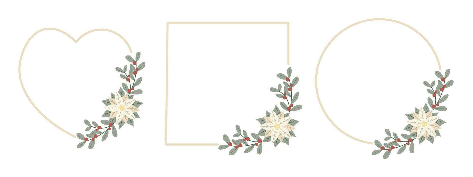 einstellen Weihnachten Frames mit Weiß Weihnachtsstern Blume und rot Beeren.design zum Neu Jahr und Weihnachten Karten, Scrapbooking, Aufkleber, Planer, Einladungen vektor