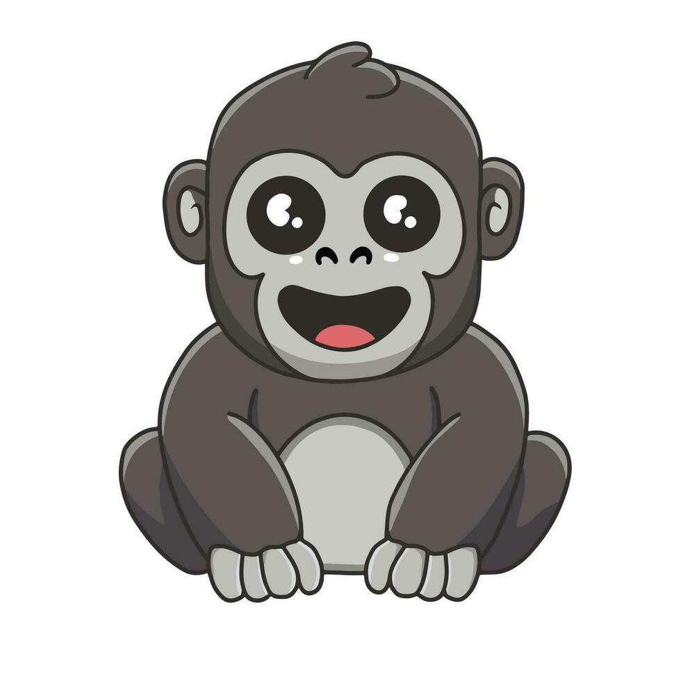 söt gorilla i tecknad serie stil. vild safari afrikansk djur för ungar, barn ClipArt, vektor illustration