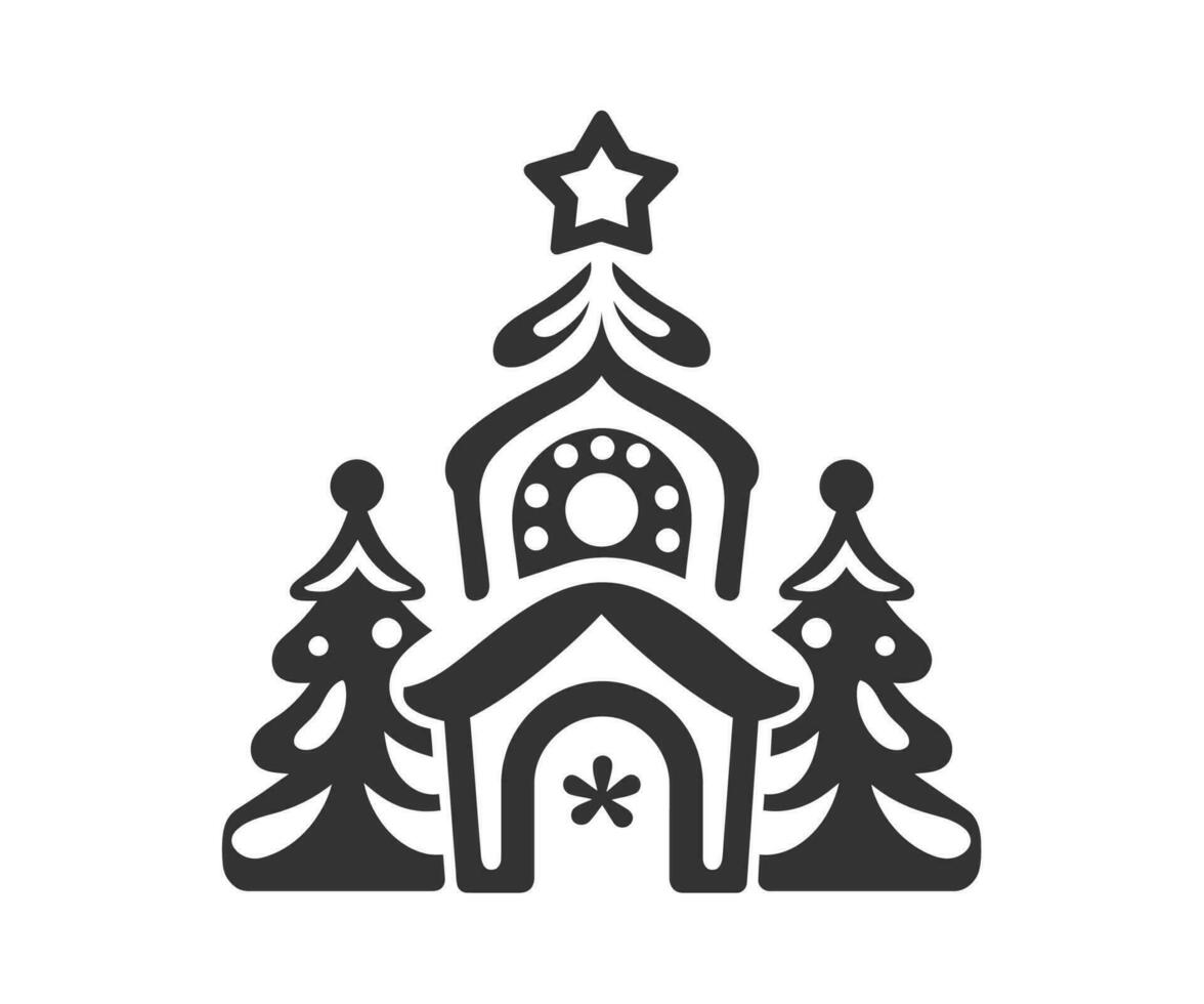 Weihnachten Baum Symbole schwarz und Weiß Silhouette Symbol. Vektor Illustration Design.