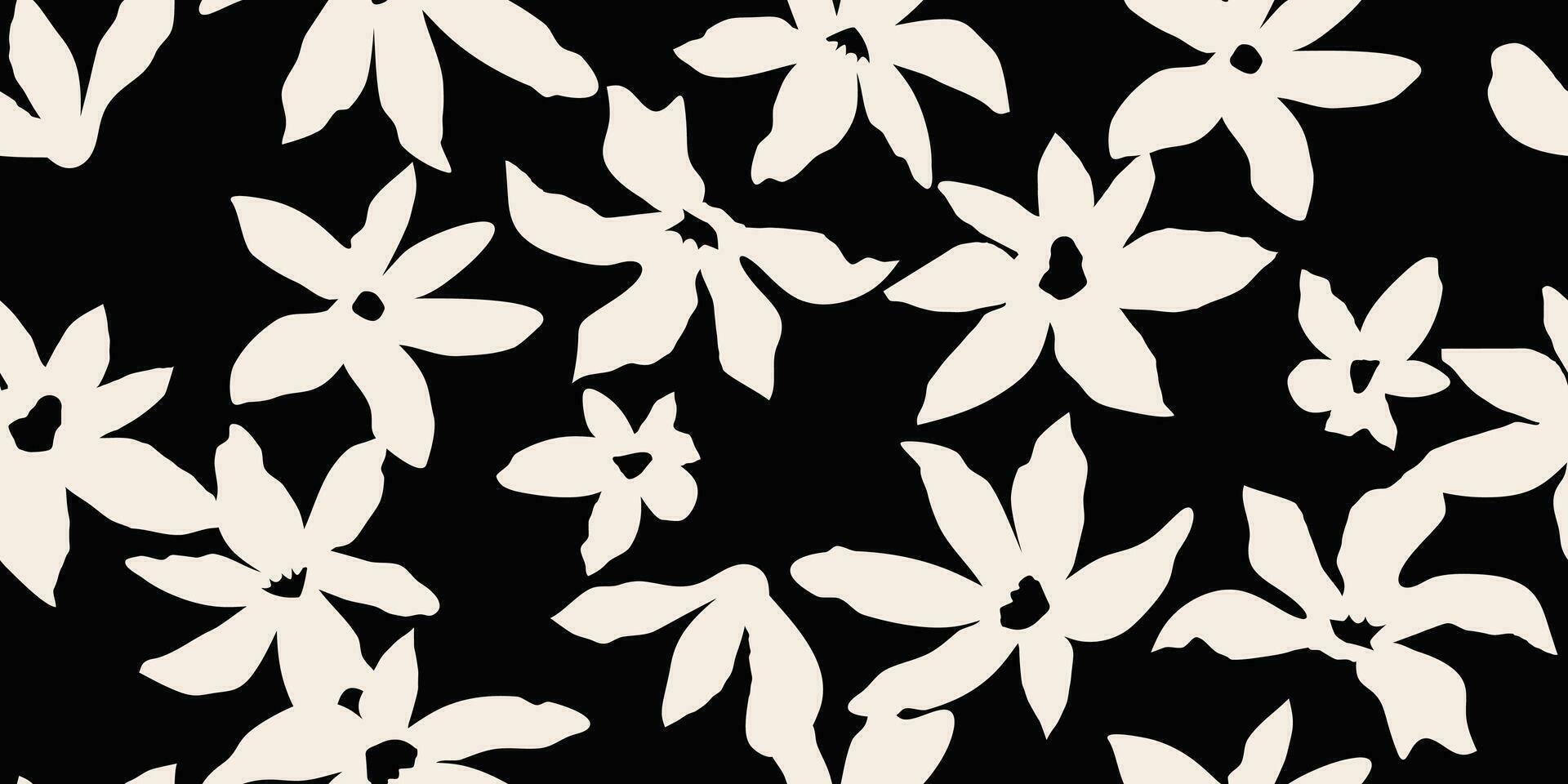 blomma sömlös bakgrund. minimalistisk abstrakt blommig mönster. modern skriva ut i svart och vit bakgrund. idealisk för textil- design, tapet, täcker, kort, inbjudningar och affischer. vektor