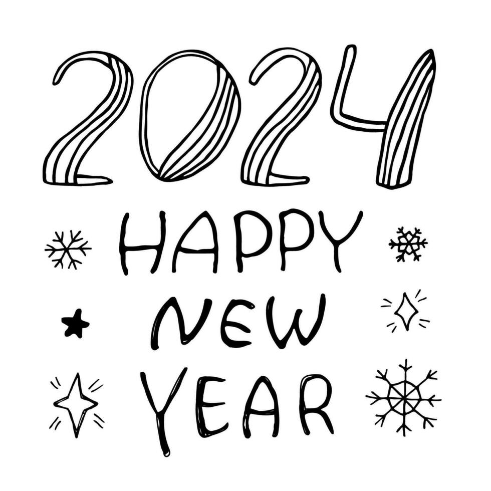 wenig Urlaub Sammlung von 2024 glücklich Neu Jahr Grüße. glücklich Neu Jahr Gekritzel Elemente auf Weiß Hintergrund. Vektor Illustration