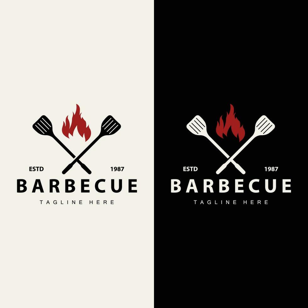 Grill Logo Design Bar Restaurant heiß Grill Feuer Logo und Spatel einfach Illustration vektor