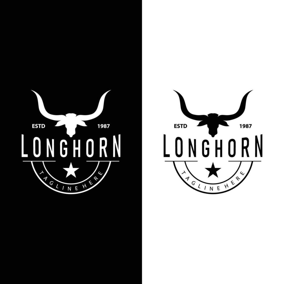 longhorn logotyp gammal årgång design väst Land texas tjur horn vektor