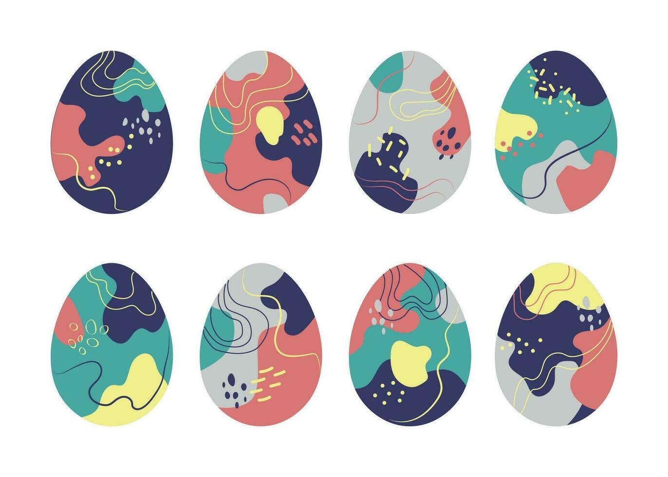 einstellen von farbig Ostern Eier im eben Stil isoliert auf Weiß Hintergrund Vektor Illustration