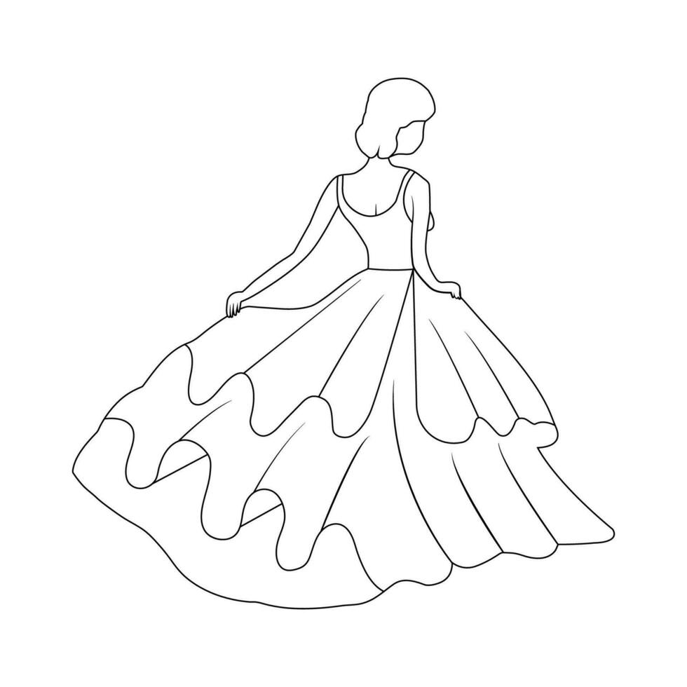 Silhouette von ein schön Frau im ein lange Kleid. Lager Vektor Illustration isoliert auf Weiß Hintergrund.