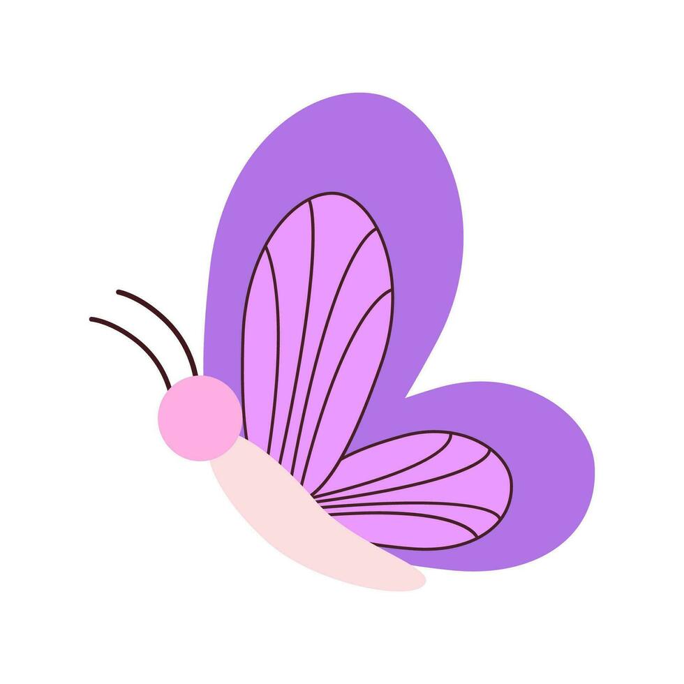 fliegend Insekten, Monarch Schmetterling, kreativ Jahrgang füllen zum verschiedene Entwürfe. Rosa und lila Schmetterlinge isoliert auf ein Weiß Hintergrund im eben Stil. vektor