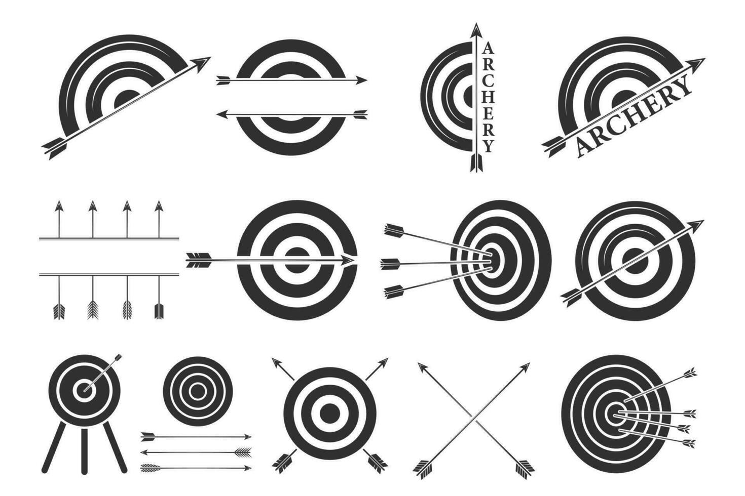 Bogenschießen Vektor Illustration bündeln, Bogenschießen Ziel Vektor Satz, Pfeil Vektor bündeln, Bogen Vektor bündeln, Bogenschießen Bogen und Pfeil Entwürfe, modern Bogenschießen Ausrüstung Vektor Sammlung