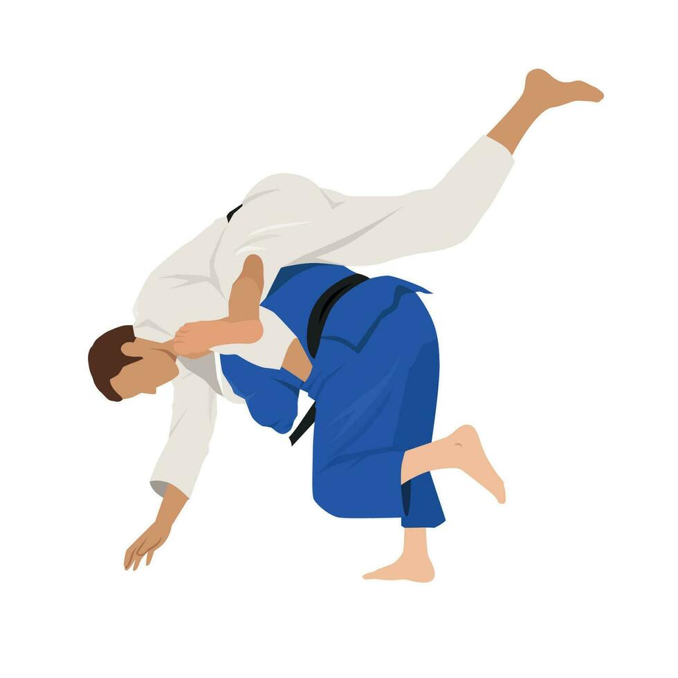 Athlet Jude, Judoka, Kämpfer im ein Duell, Streit, passen. Judo Sport, kriegerisch Kunst. vektor