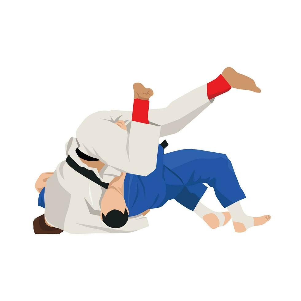 Athlet Jude, Judoka, Kämpfer im ein Duell, Streit, passen. Judo Sport, kriegerisch Kunst. vektor