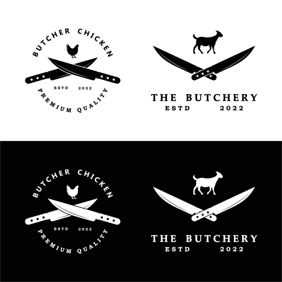 slaktare logotyp vektor ikon illustration design. logotyp lämplig för restaurang och mat industri