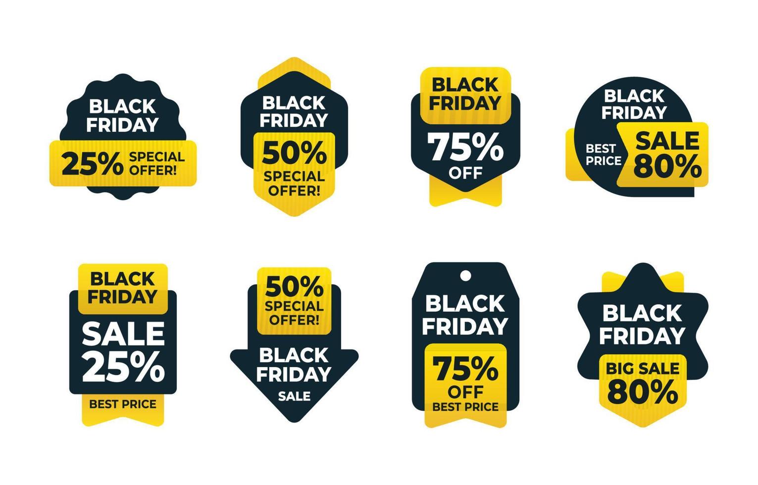 svart fredag gul klistermärke märke försäljning set vektor