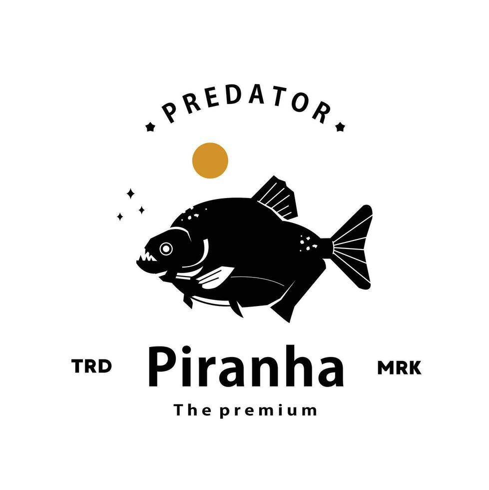 Jahrgang retro Hipster Piranha Logo Vektor Gliederung Silhouette Kunst Symbol