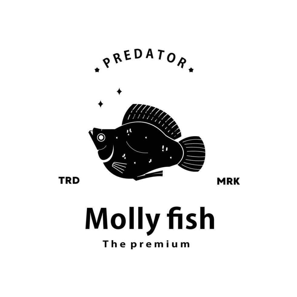 årgång retro hipster molly fisk logotyp vektor översikt silhuett konst ikon