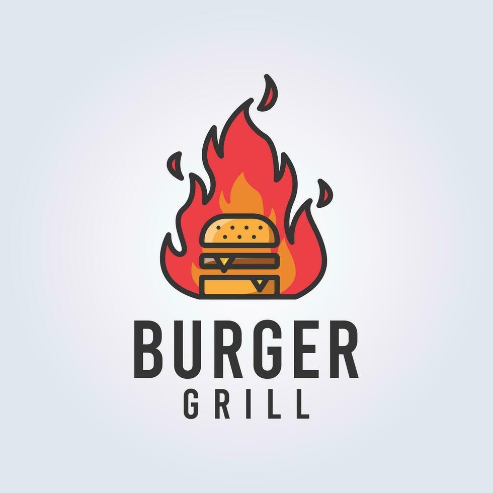 grill hamburgare, burger brand logotyp vektor illustration design, kreativ logotyp design