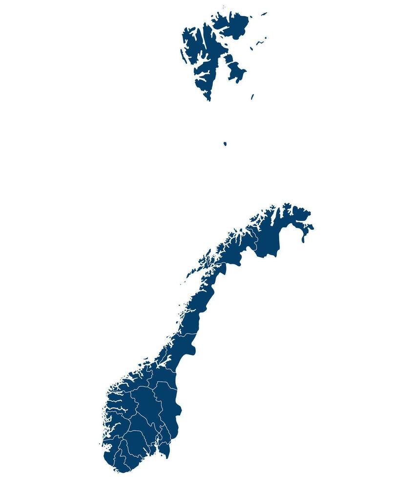 Norge Karta. Karta av Norge dividerat i administrativ regioner i blå Färg vektor