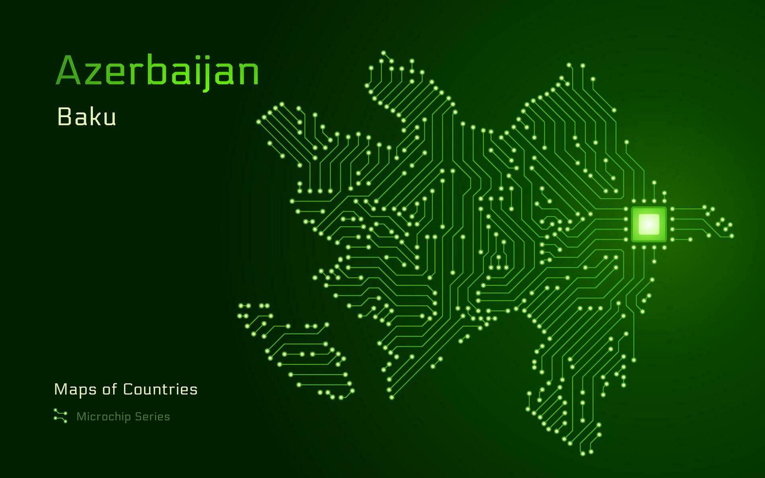 azerbaijan Karta med en huvudstad av baku visad i en mikrochip mönster med processor. e-förvaltning. värld länder vektor Kartor.