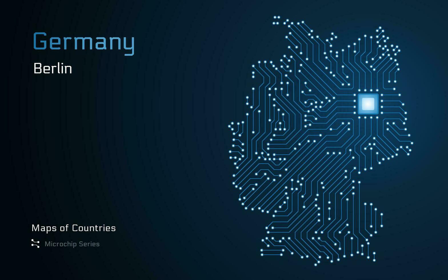 Deutschland Karte mit ein Hauptstadt von Berlin gezeigt im ein Mikrochip Muster mit Prozessor. E-Government. Welt Länder Vektor Karten