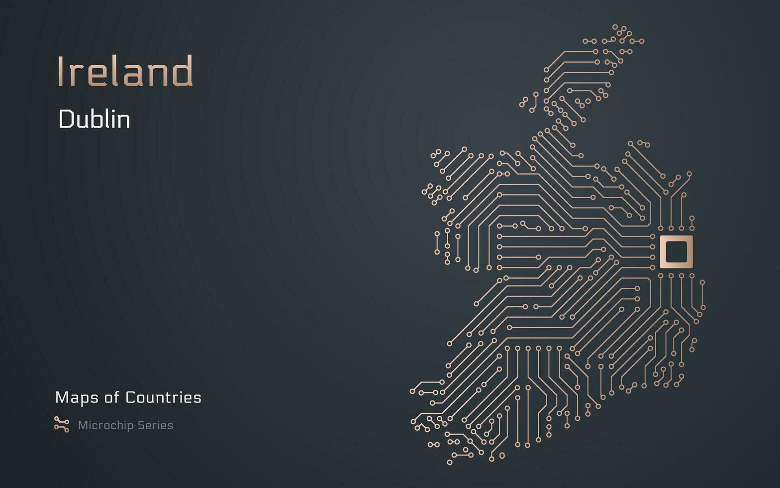 Irland Karte mit ein Hauptstadt von Dublin gezeigt im ein Mikrochip Muster mit Prozessor. E-Government. Welt Länder Vektor Karten. Mikrochip Serie