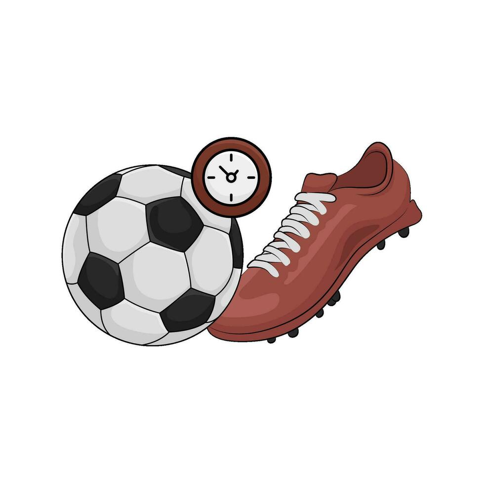 Fußball Ball, Uhr Zeit mit Schuhe Illustration vektor