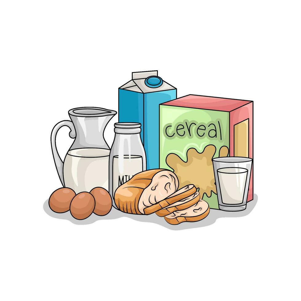 Müsli Kasten, brot, Milch mit Ei Illustration vektor