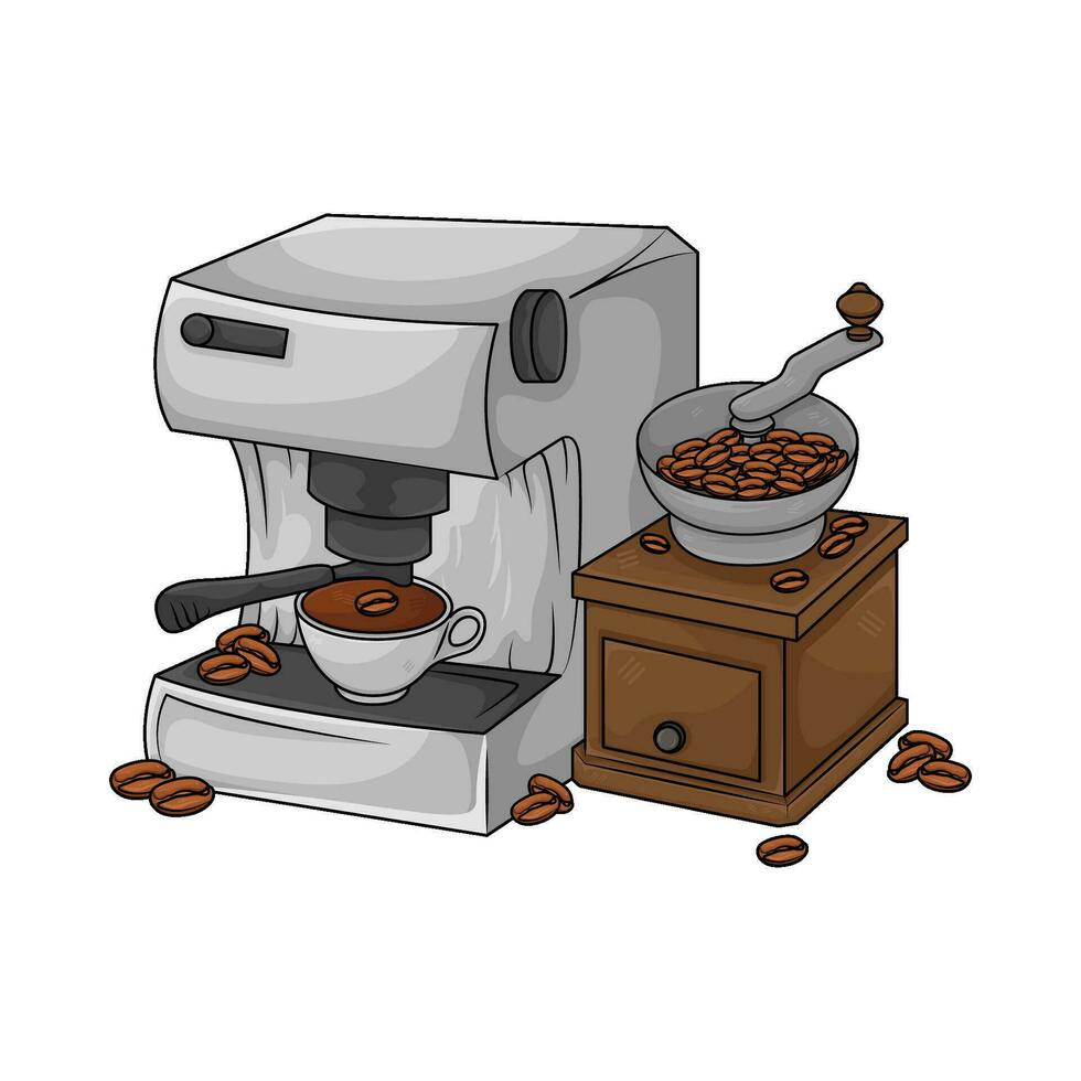Schleifer, Kaffee Ebans mit Kaffee trinken im Kaffee Hersteller Illustration vektor