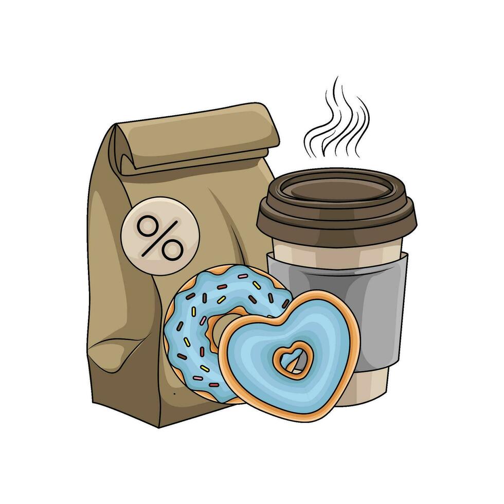 Verpackung, Krapfen mit Tasse Kaffee trinken Illustration vektor