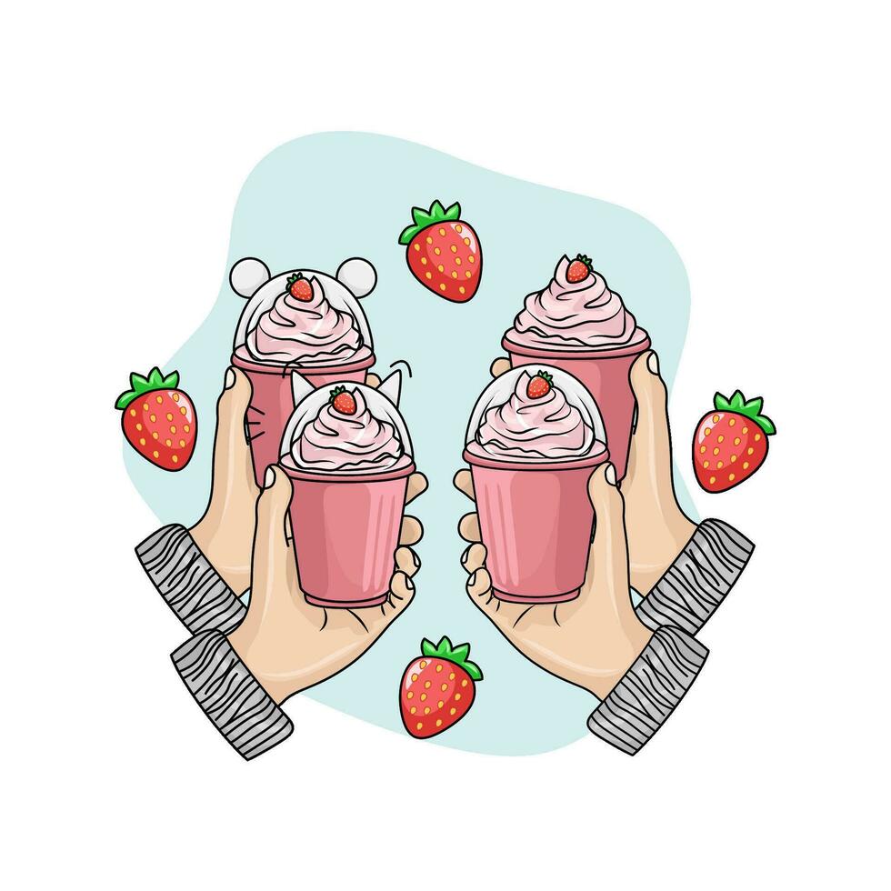 Eis Sahne Erdbeere im Hand mit Erdbeere Illustration vektor