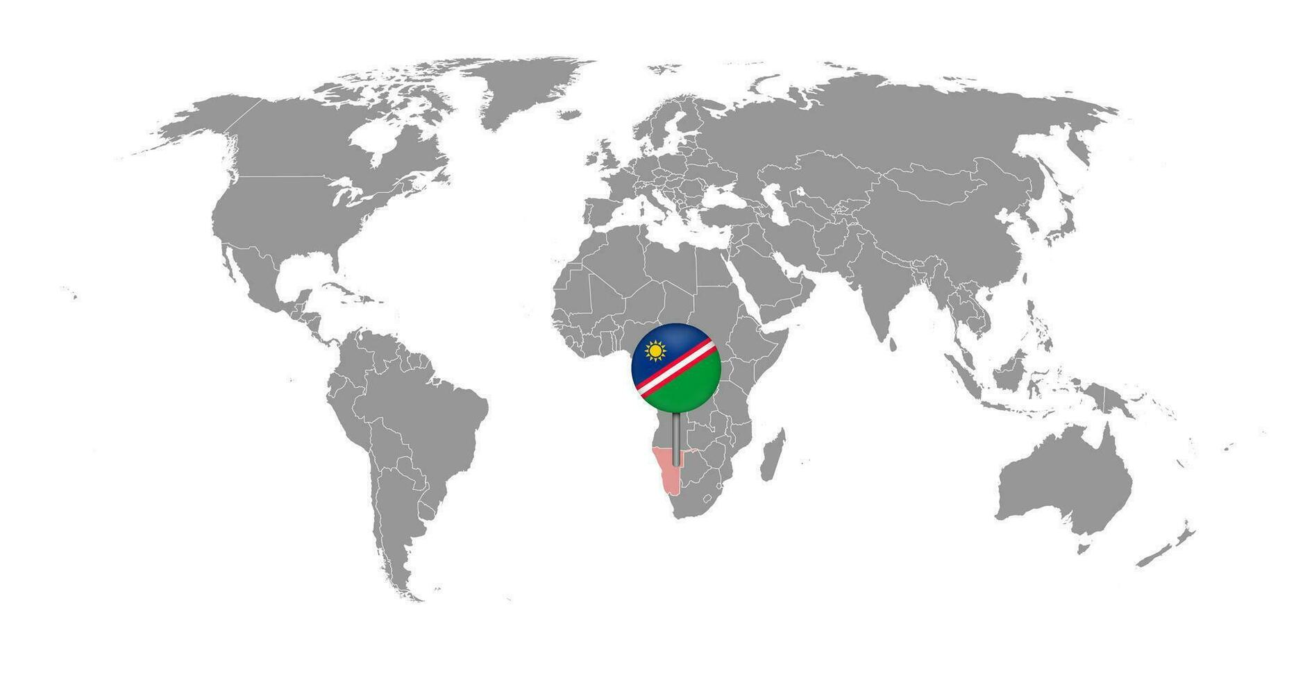 nålkarta med Namibias flagga på världskartan. vektor illustration.