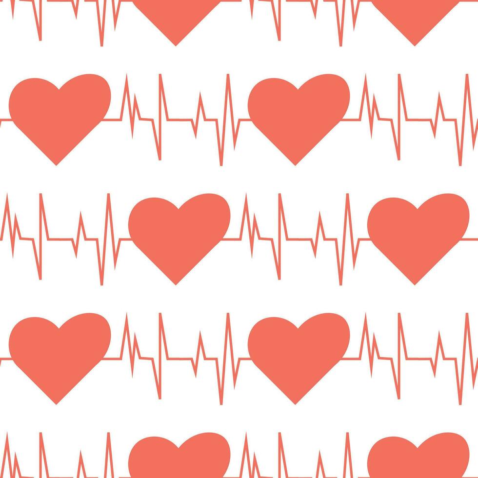 sömlösa mönster, rosa hjärtan och kardiogram. design för alla hjärtans dag. vektor