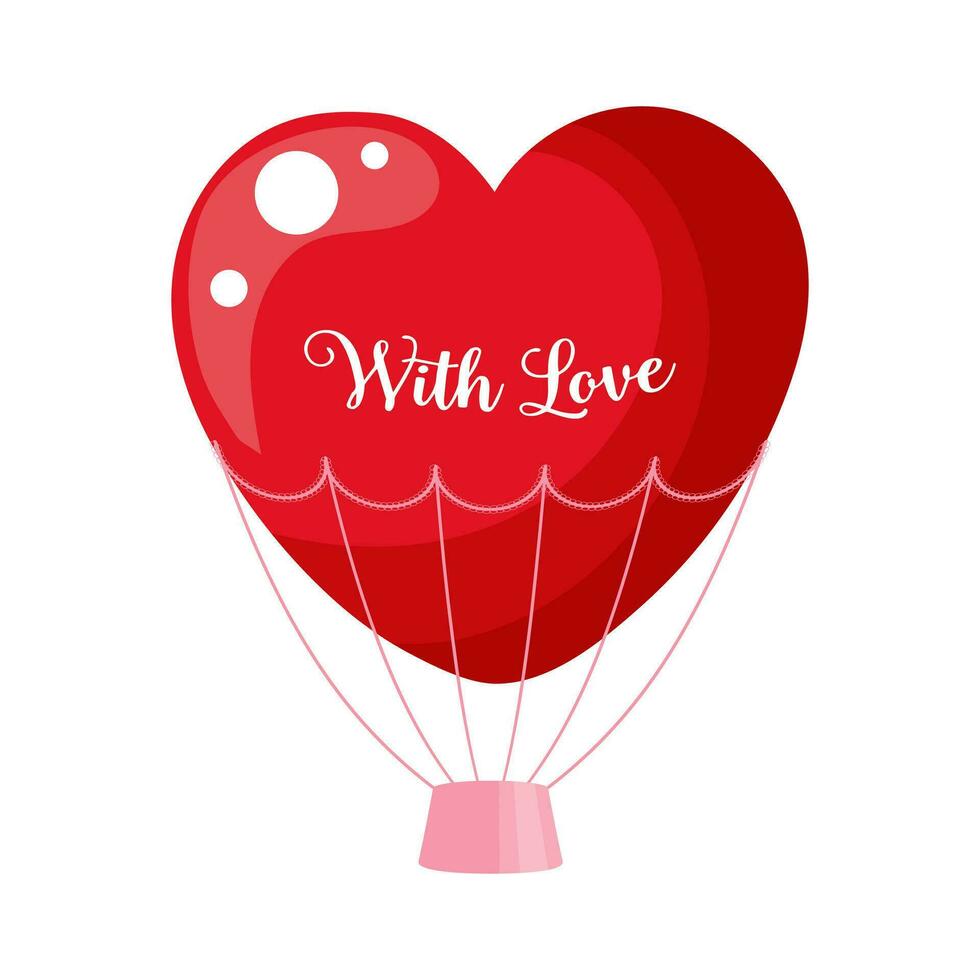 röd hjärta ballong med kärlek. illustration, bakgrund för hjärtans dag och bröllop, vektor