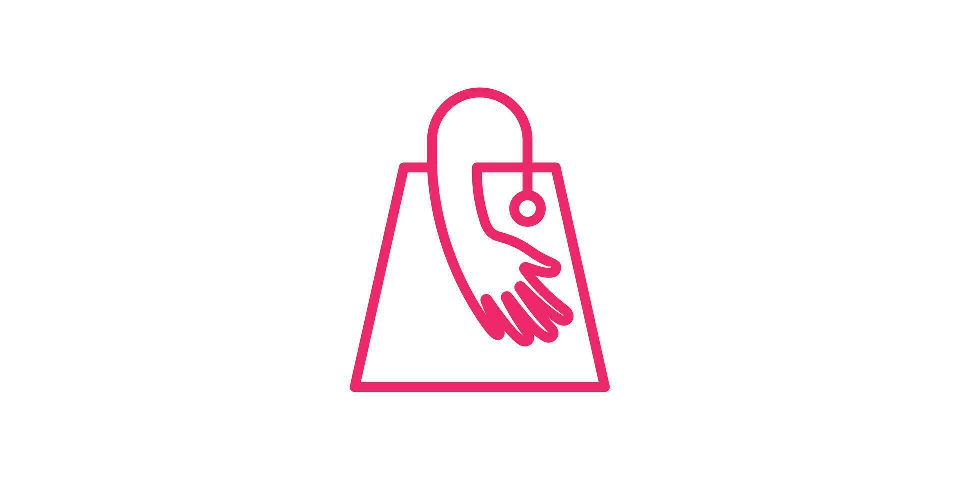 Logo Design kombinieren das gestalten von ein Einkaufen Tasche mit ein Hand. vektor