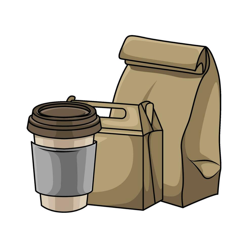 Papiertüte mit Tasse Kaffee trinken Illustration vektor