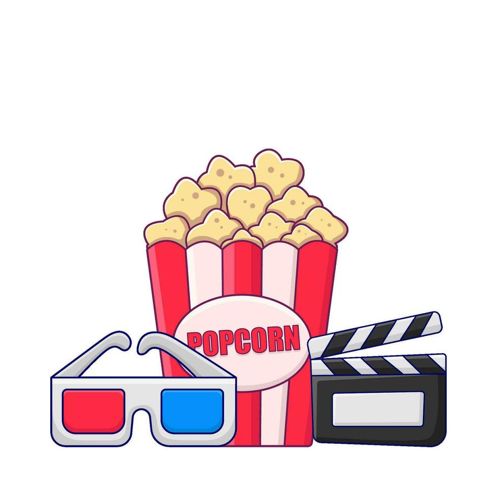 Popcorn, 3d Brille Kino mit Tafel Aktion Illustration vektor